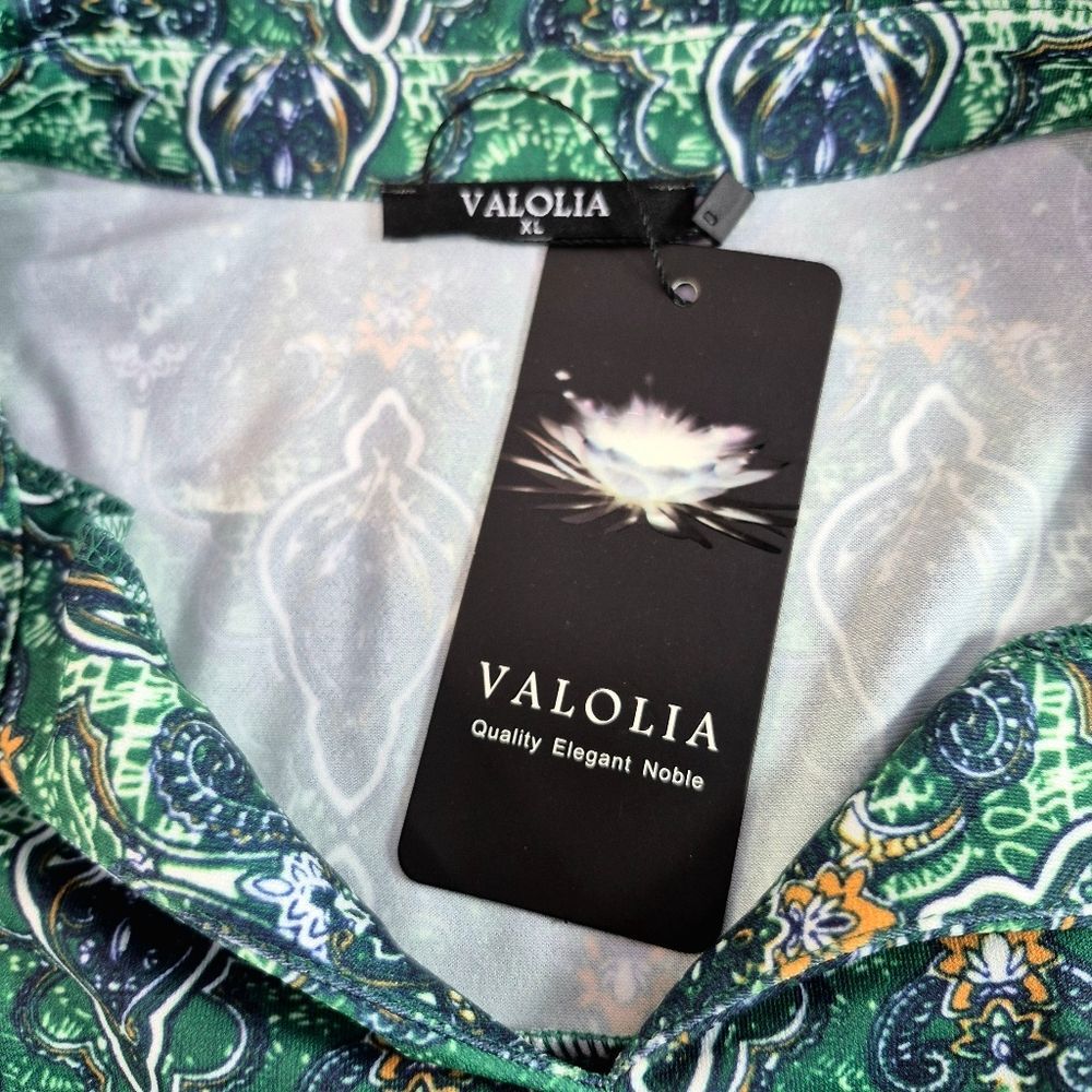 Valolia Green Blue Orange Paisley Print V-Neck Tunic Blouse Shirt XL - Picture 7 of 15